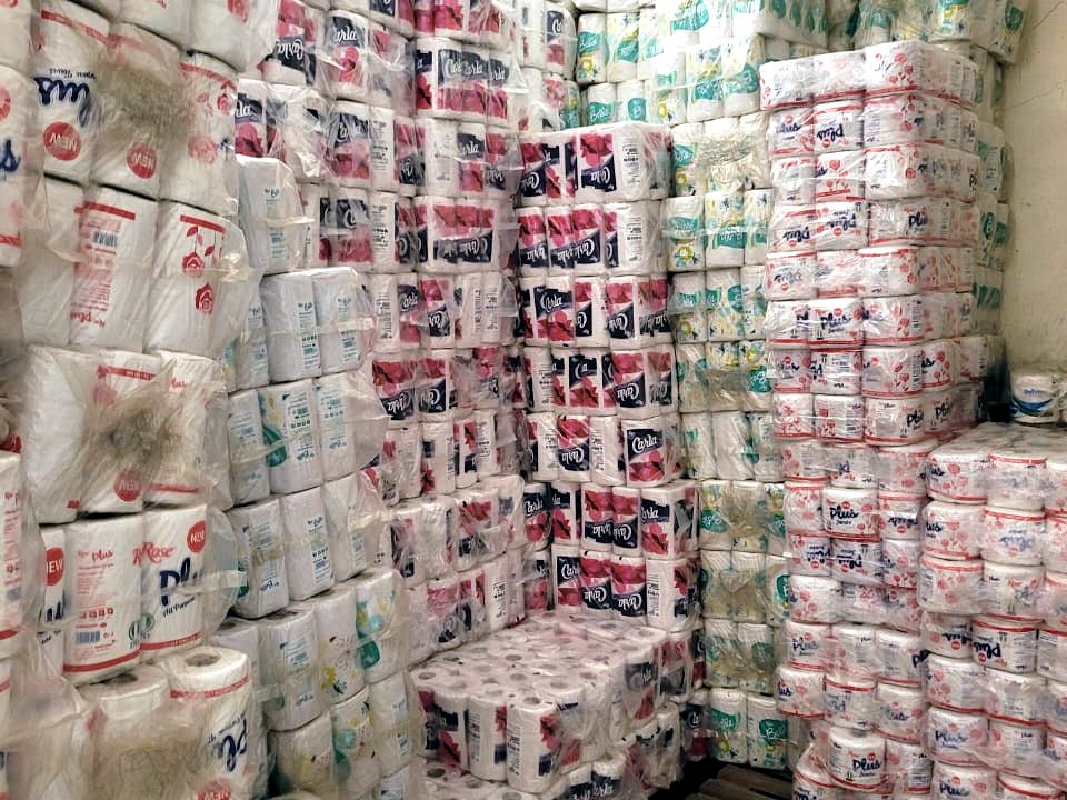 Warehouse room filled with Rose Plus, Carla and Rose Belle tissue